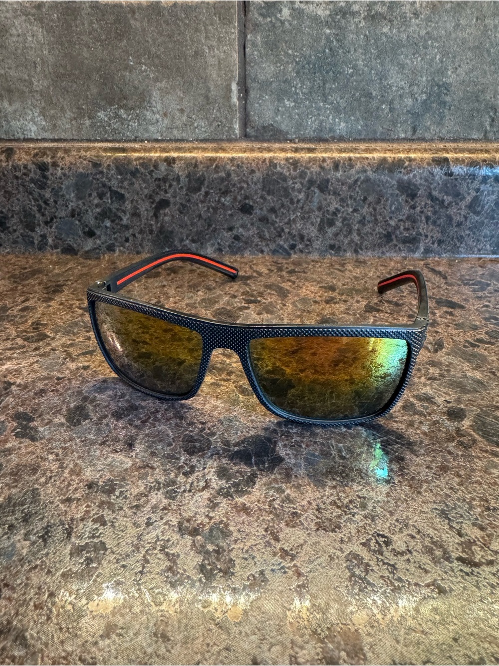 Carbon-Style Sunglasses with Amber Mirror Lenses